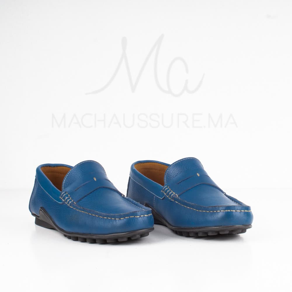 Azuro - Mocassins Hommes en Cuir Bleu.