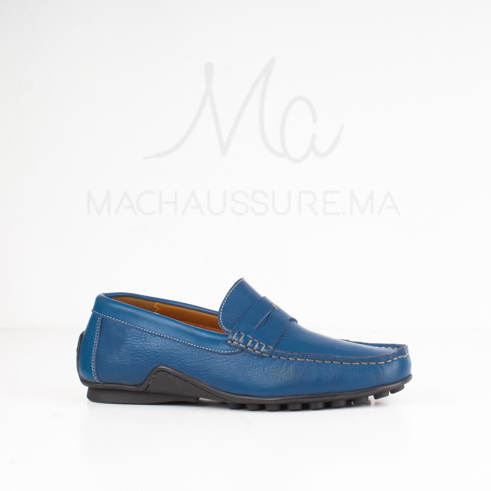 Azuro - Mocassins Hommes en Cuir Bleu.