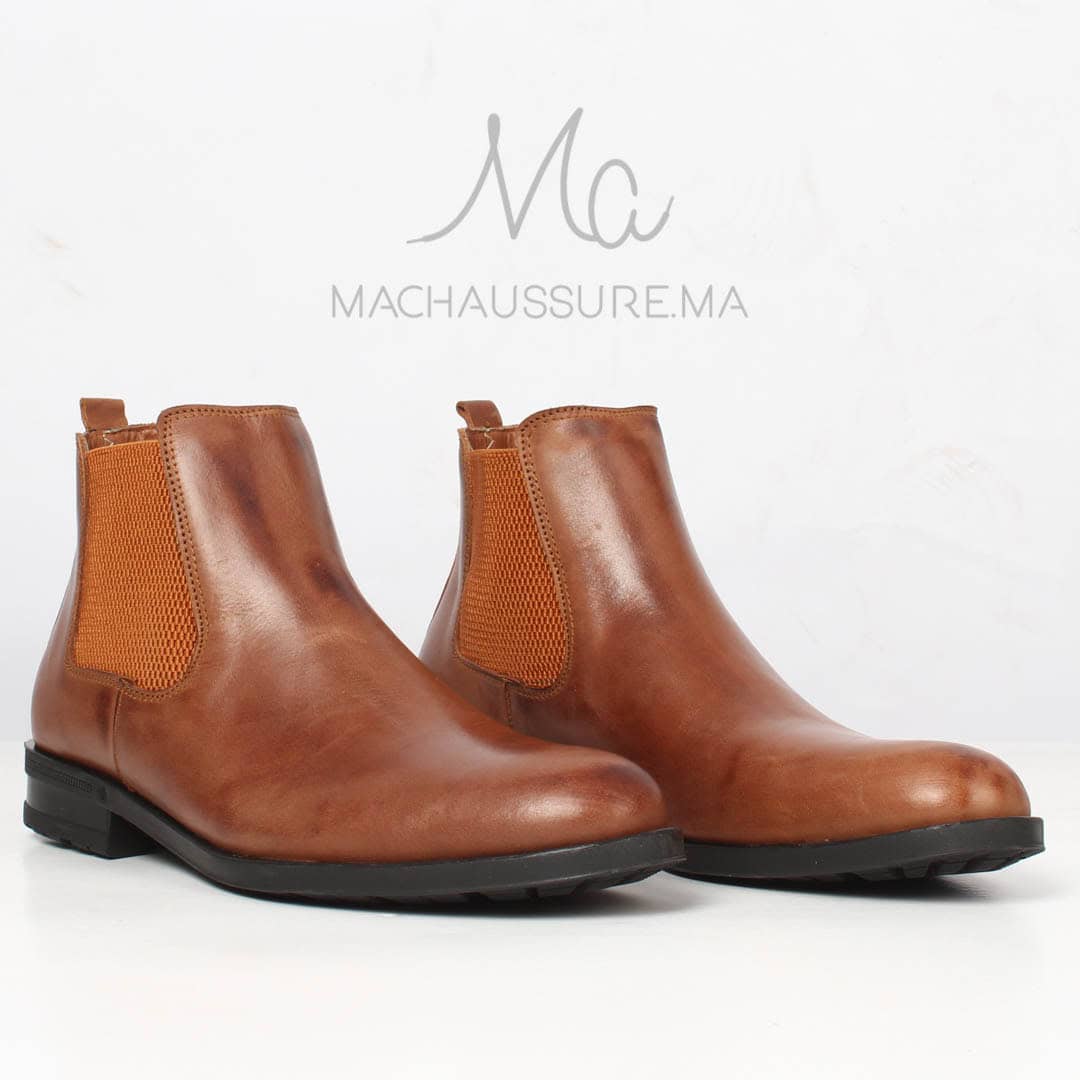 CHELSEA - Bottines en Cuir Tabac.