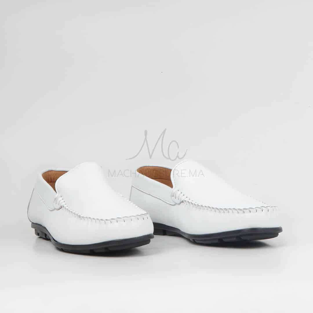 SOSTIAS – Mocassins 100 % Cuir en Blanc.
