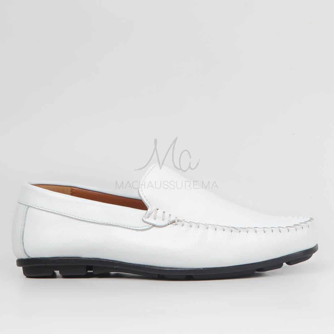 SOSTIAS – Mocassins 100 % Cuir en Blanc.