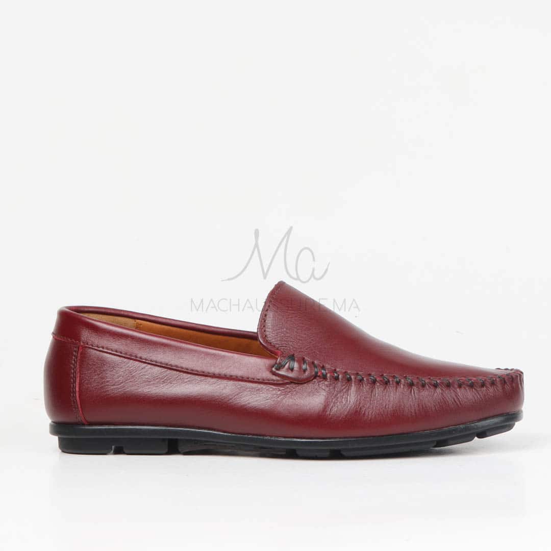 SOSTIAS - Mocassins 100 % Cuir en Grenat.