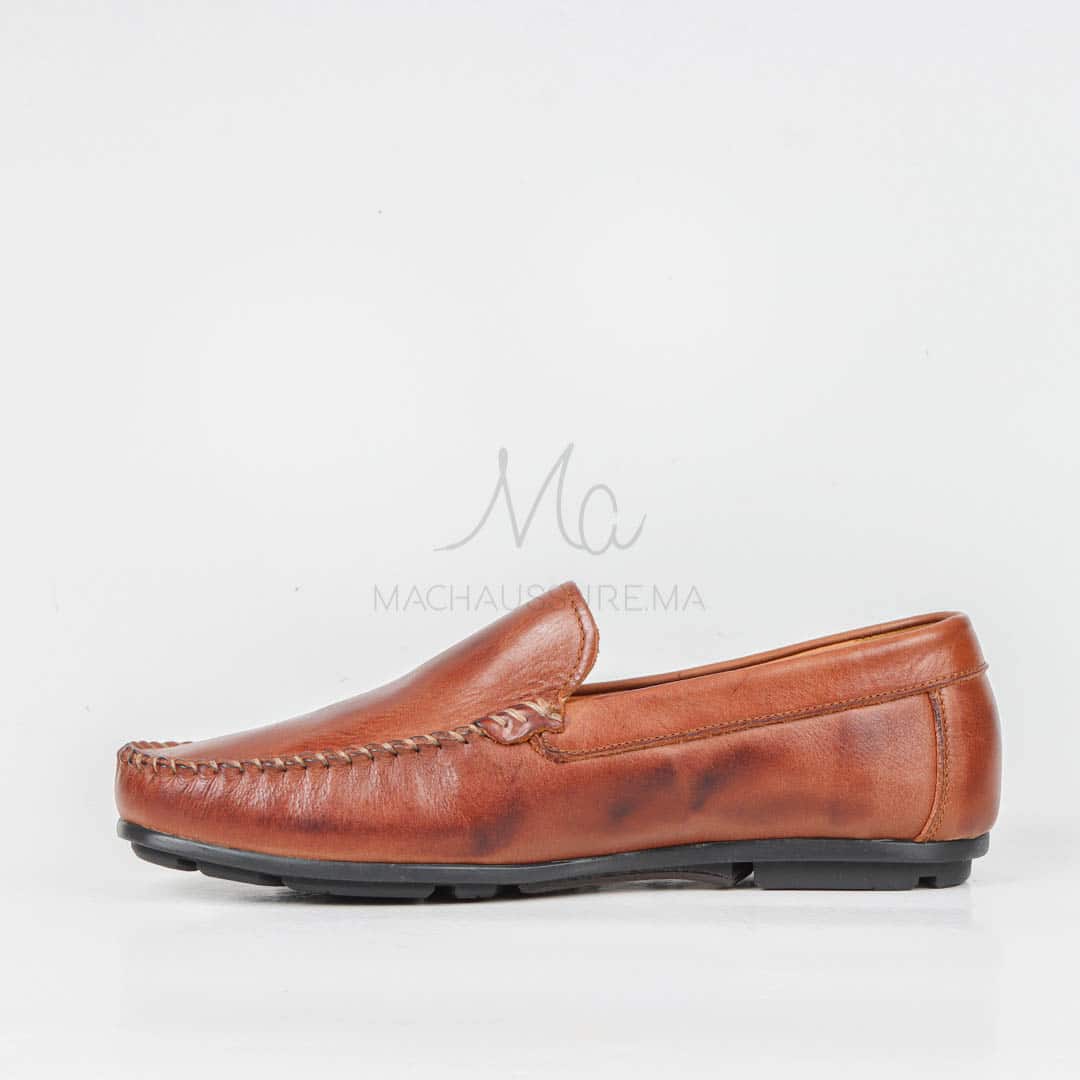 SOSTIAS - Mocassins 100 % Cuir en Tabac.