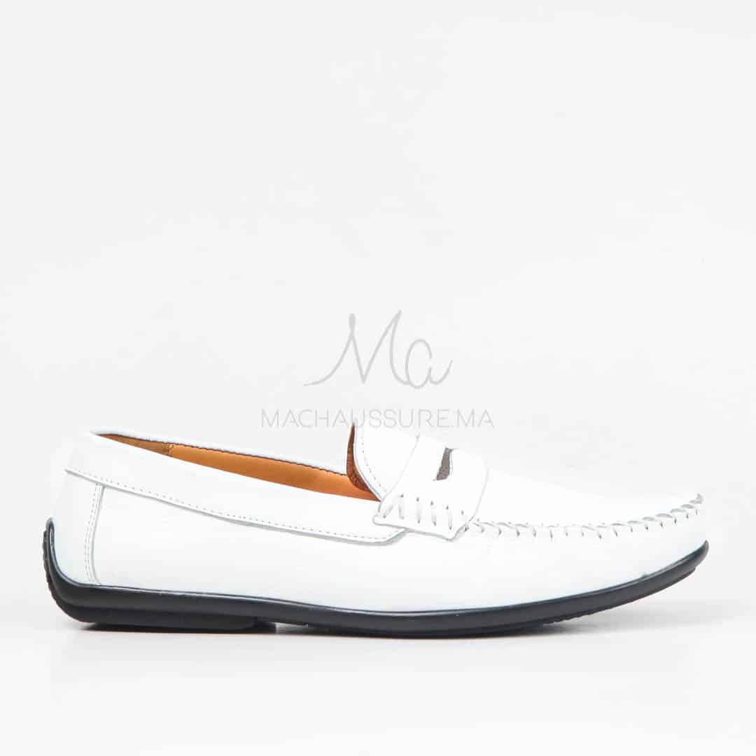 Mocassins 100% Cuir Blanc.