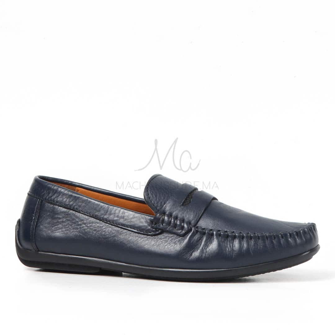Mocassins 100% Cuir Bleu.
