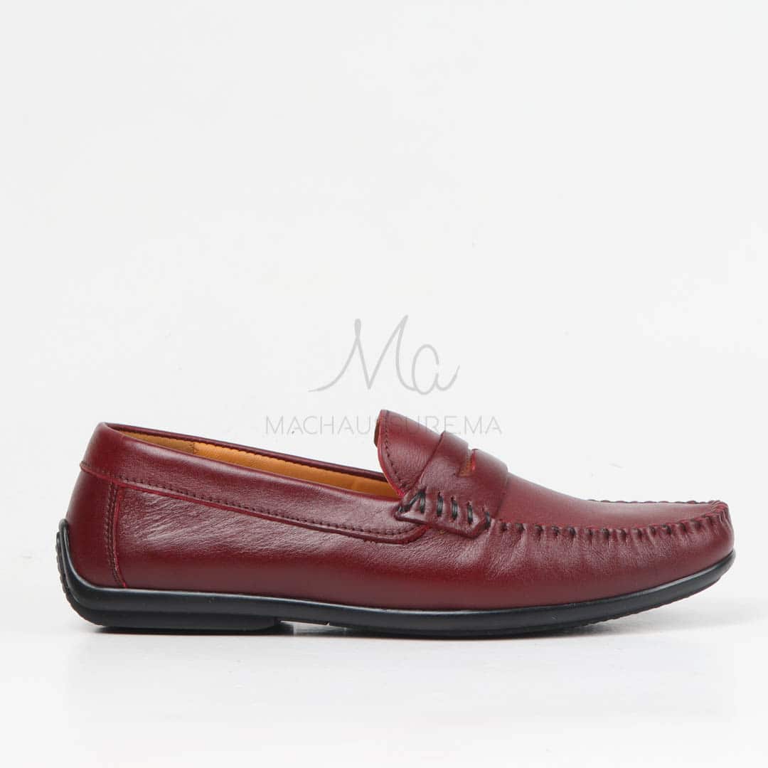 Mocassins 100% Cuir Grenat.