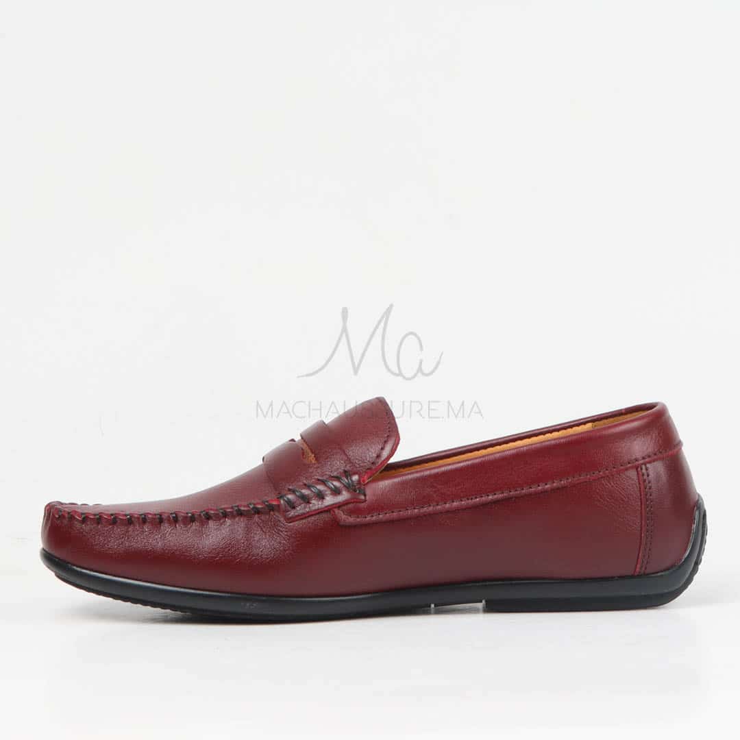 Mocassins 100% Cuir Grenat.