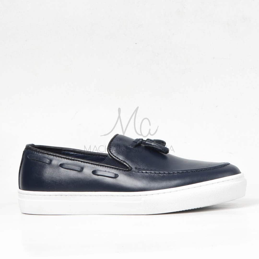 Mocassin 100% Cuir Bleu.