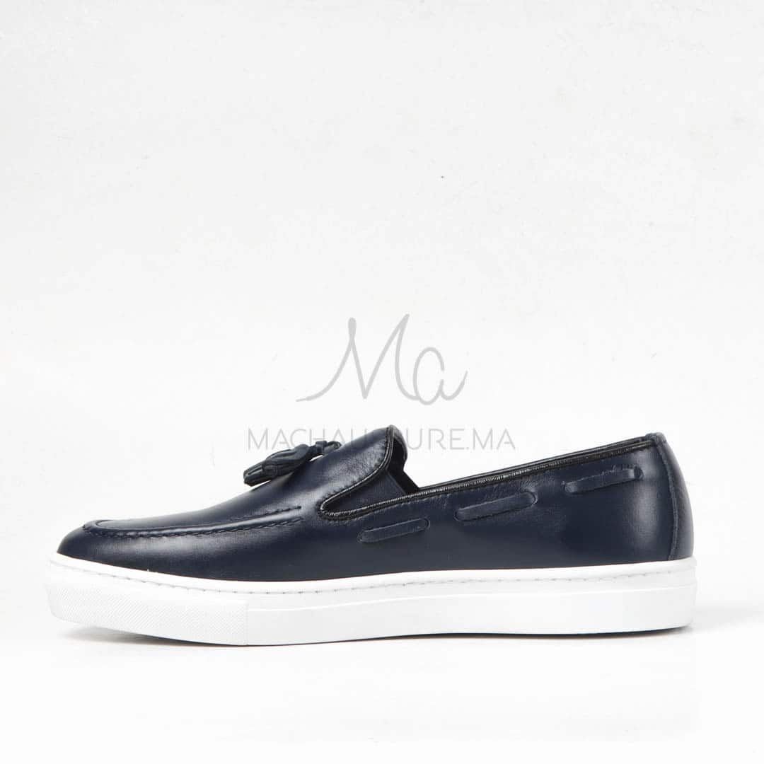 Mocassin 100% Cuir Bleu.