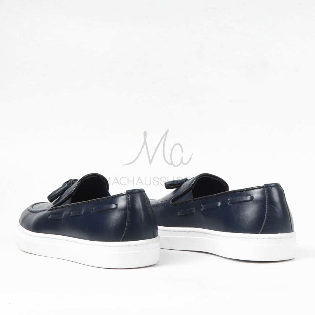 Mocassin 100% Cuir Bleu.