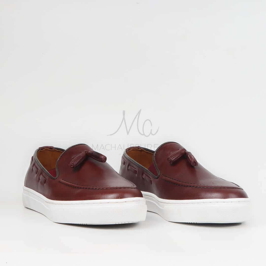 Mocassin 100% Cuir Grenat.