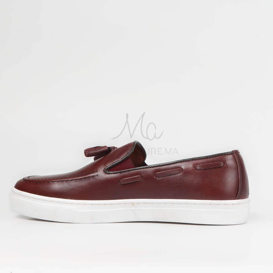 Mocassin 100% Cuir Grenat.