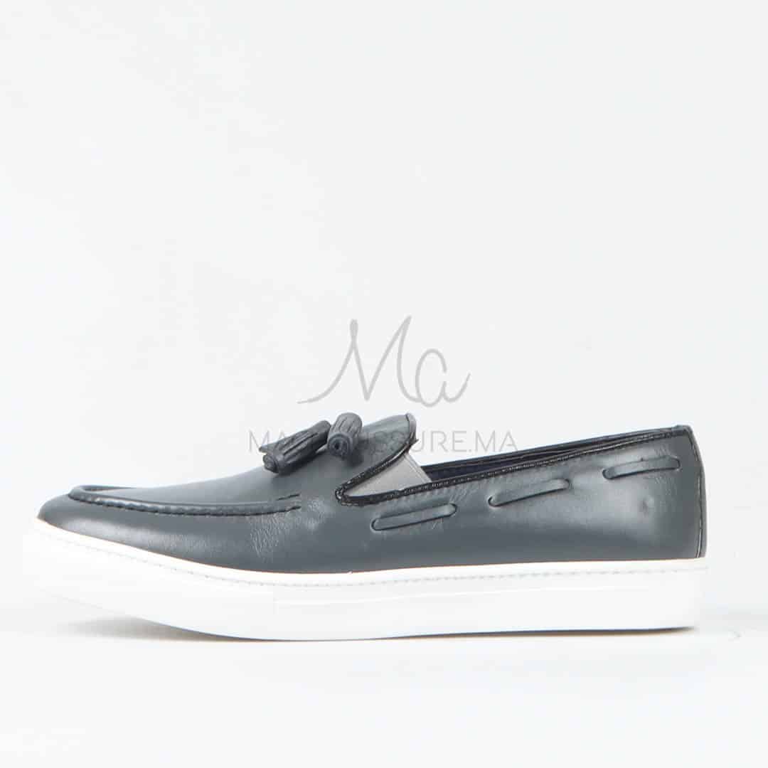 Mocassin 100% Cuir Gris.