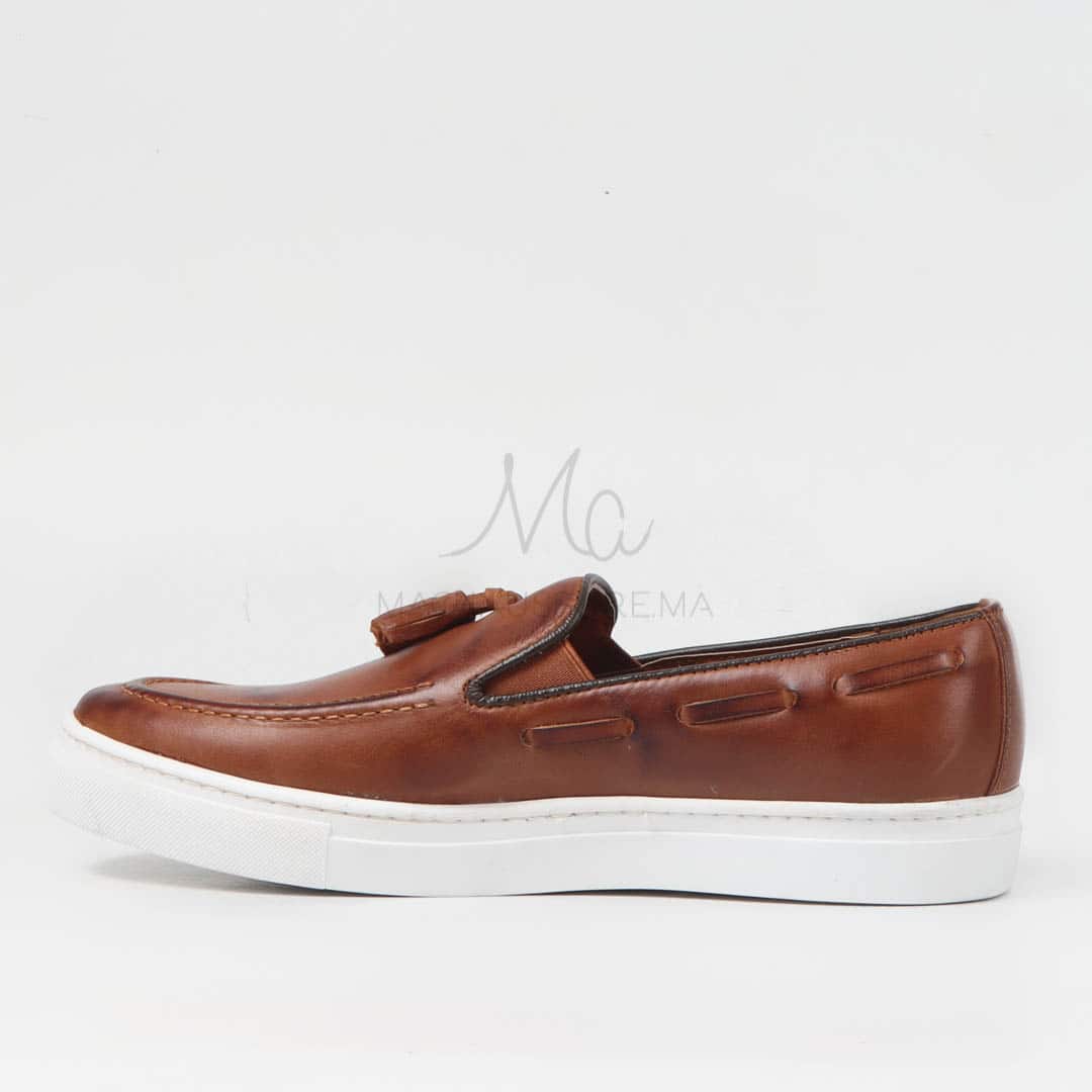 Mocassin 100% Cuir Tabac.