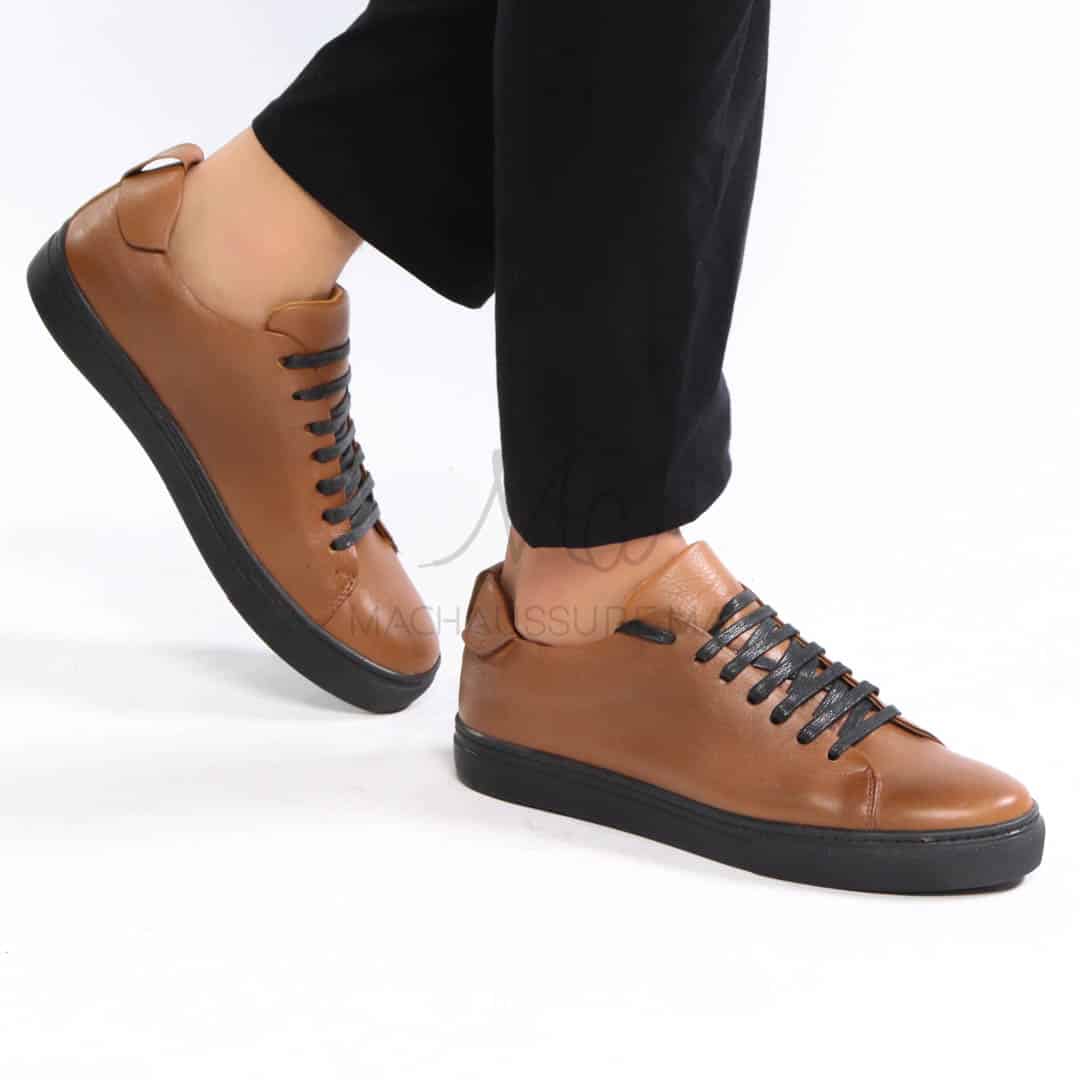 Lorenzo - Baskets Hommes 100% Cuir en Tabac.