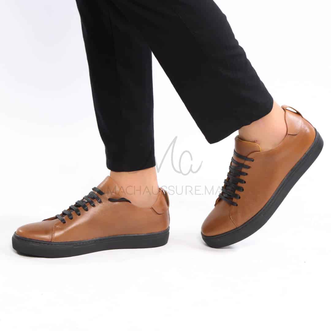 Lorenzo - Baskets Hommes 100% Cuir en Tabac.