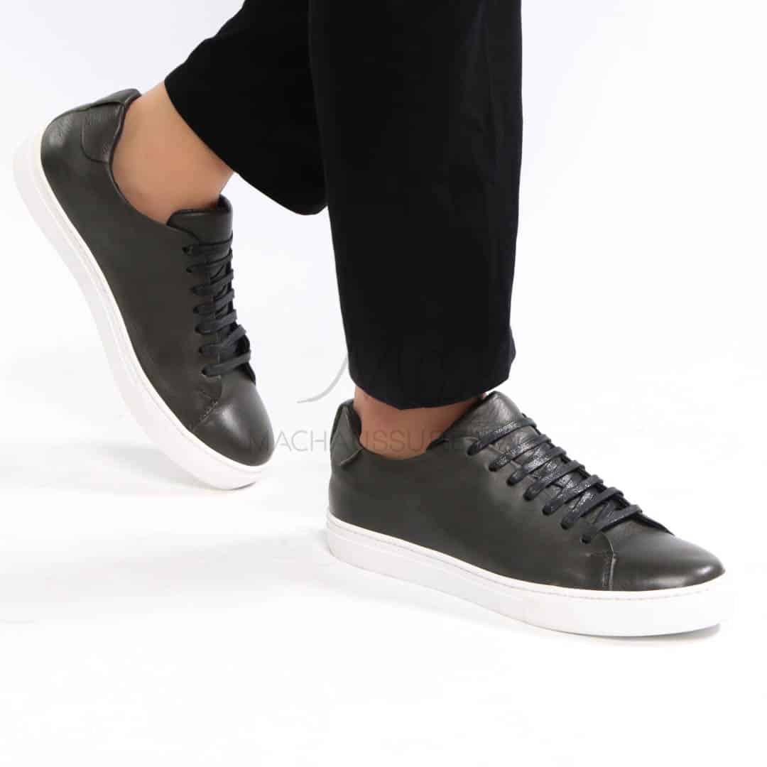 Lorenzo - Baskets Hommes 100% Cuir en Vert.